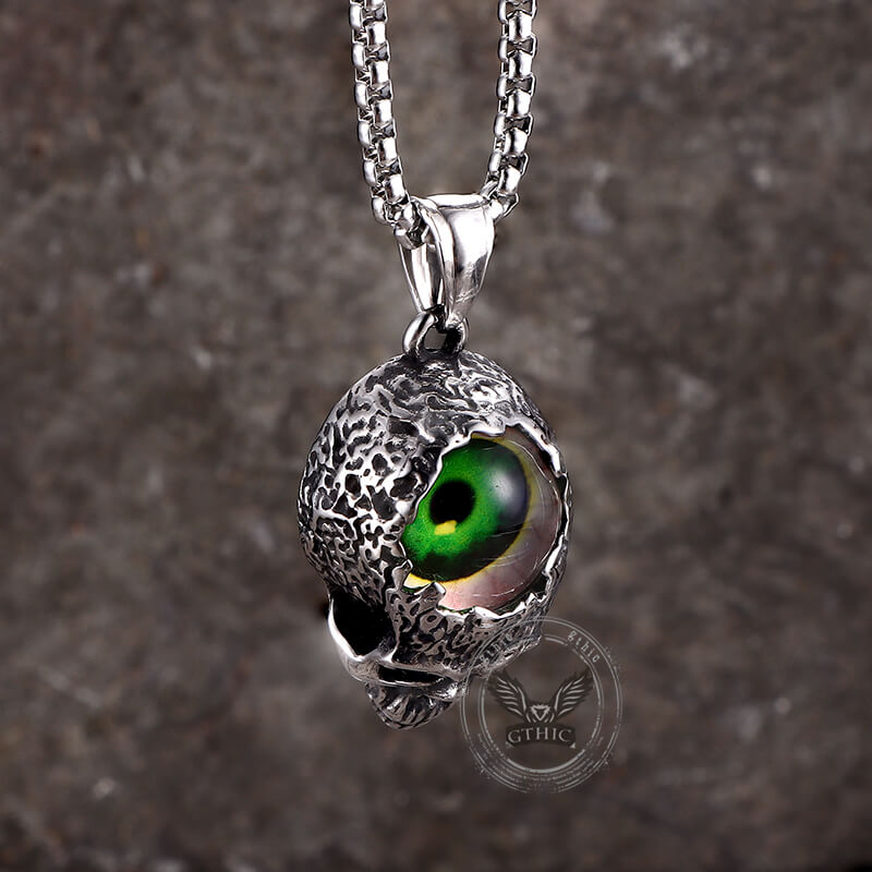 Vintage Devil Eye Skull Pendant in Stainless Steel