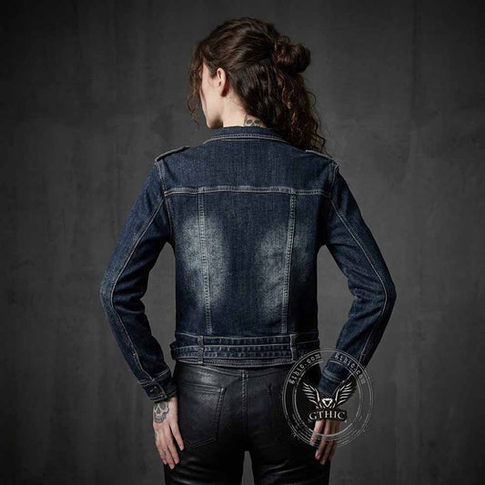 Vintage Distressed Belted Street Y2K Denim Jacket