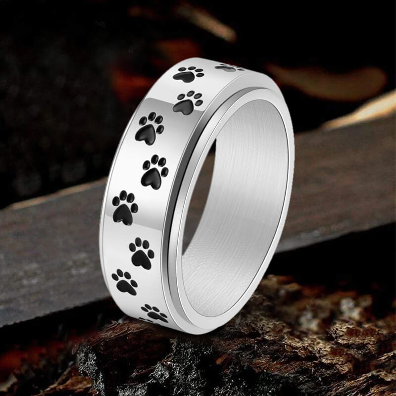 Vintage Dog Paw Print Stainless Steel Spinner Ring