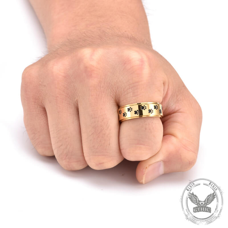 Vintage Dog Paw Print Stainless Steel Spinner Ring