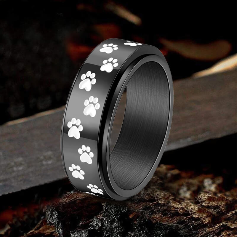 Vintage Dog Paw Print Stainless Steel Spinner Ring