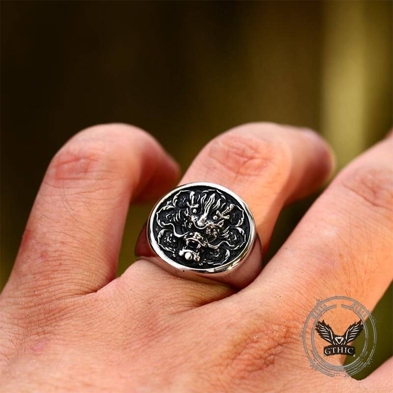 Vintage Dragon Head Pattern Ring in Stainless Steel