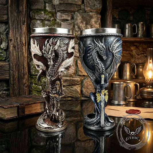 Vintage Dragon Sword Gothic Wine Goblet in Stainless Steel