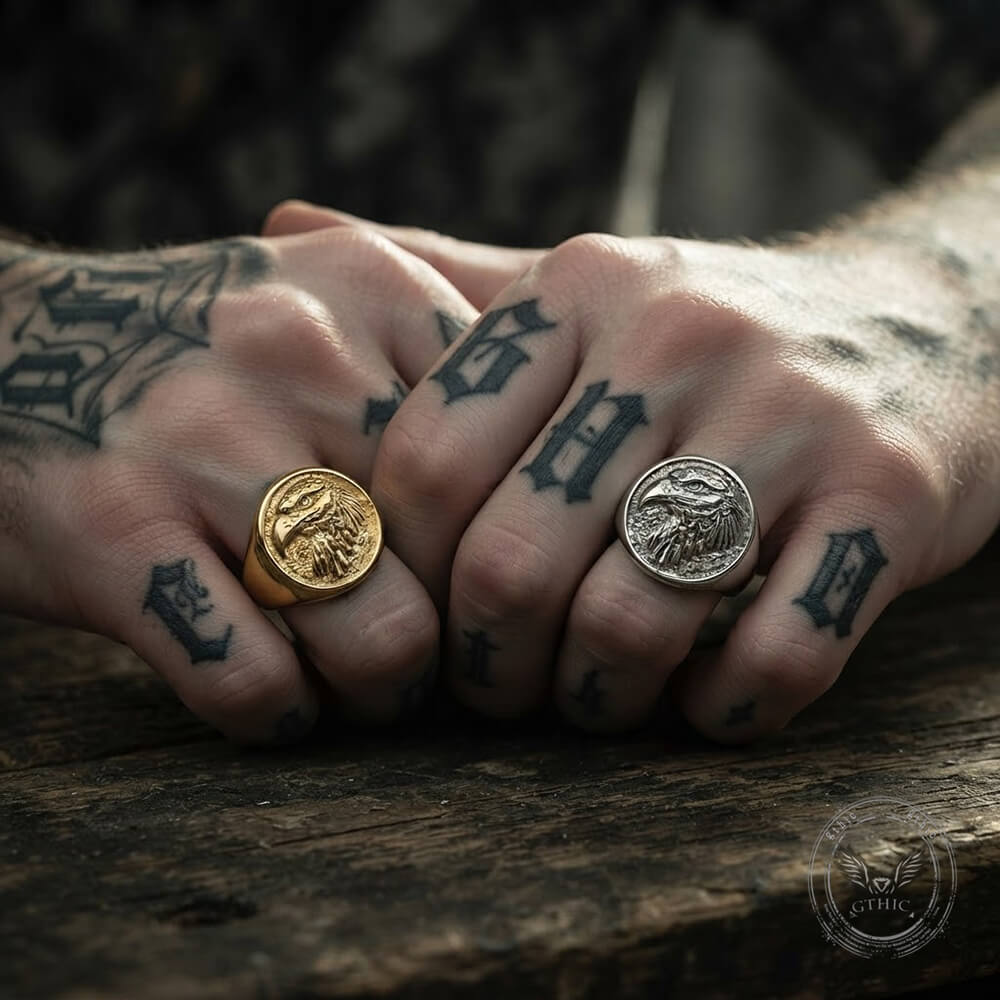 Vintage Eagle Head Signet Ring in Stainless Steel