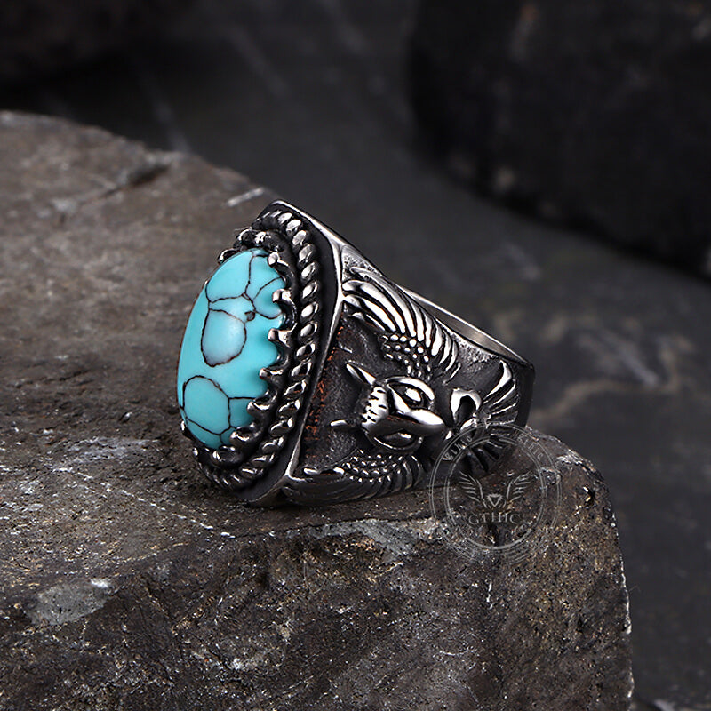 Vintage Eagle Turquoise Animal Ring in Stainless Steel