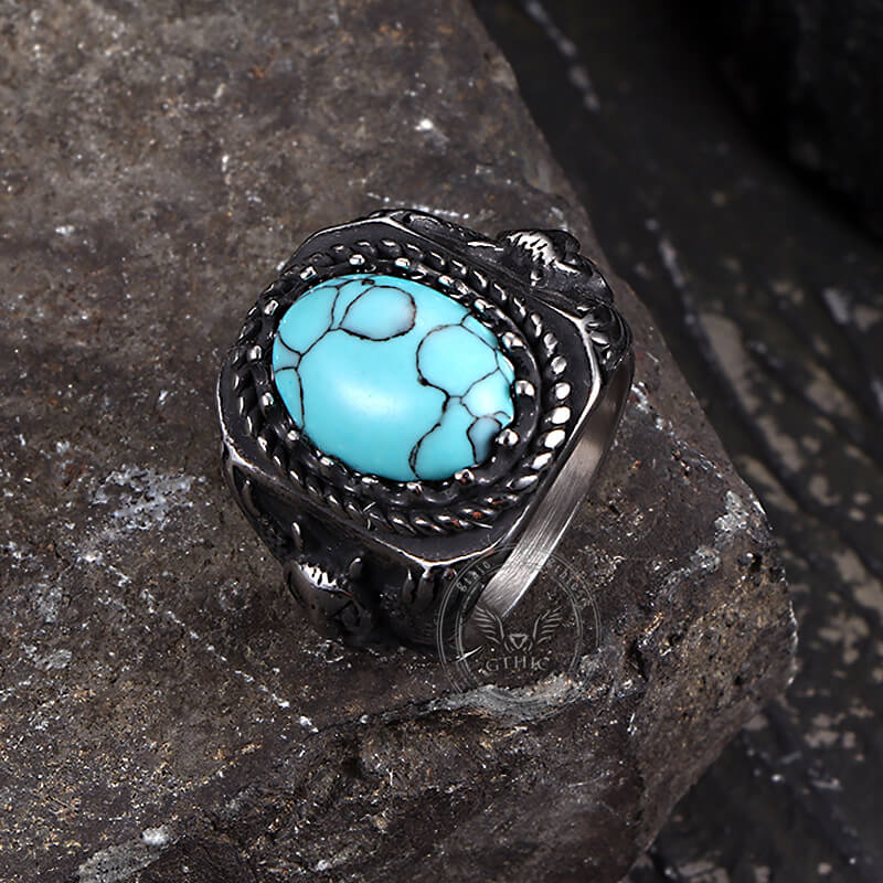 Vintage Eagle Turquoise Animal Ring in Stainless Steel