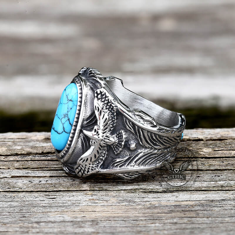 Vintage Eagle Turquoise Ring in Stainless Steel