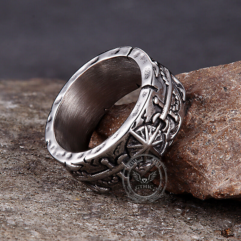 Vintage Eight-Pointed Star Pirate Anchor Ring in Stainless Steel