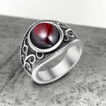 Vintage Engraved Flowers Ruby Ring in Stainless Steel