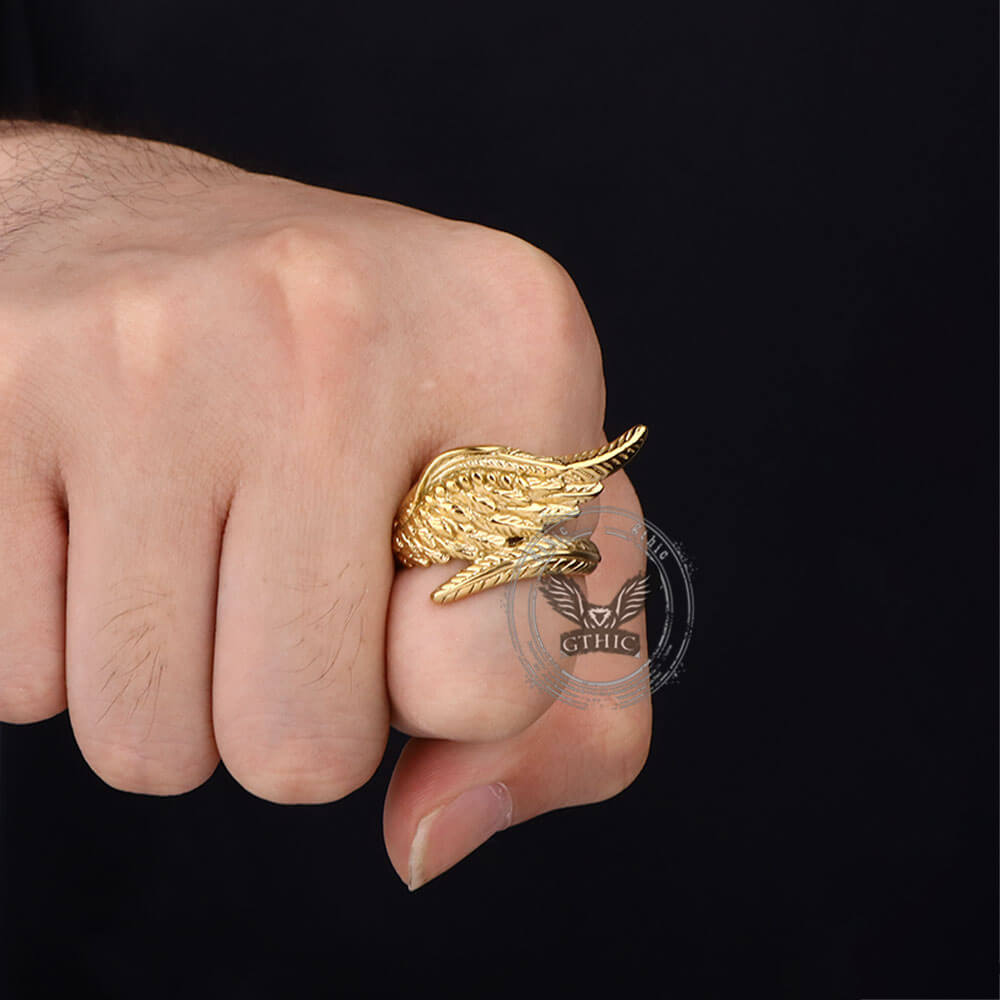 Vintage Feather Guardian Wings Ring in Stainless Steel