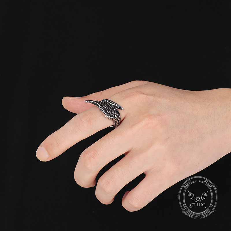 Vintage Feather Guardian Wings Ring in Stainless Steel