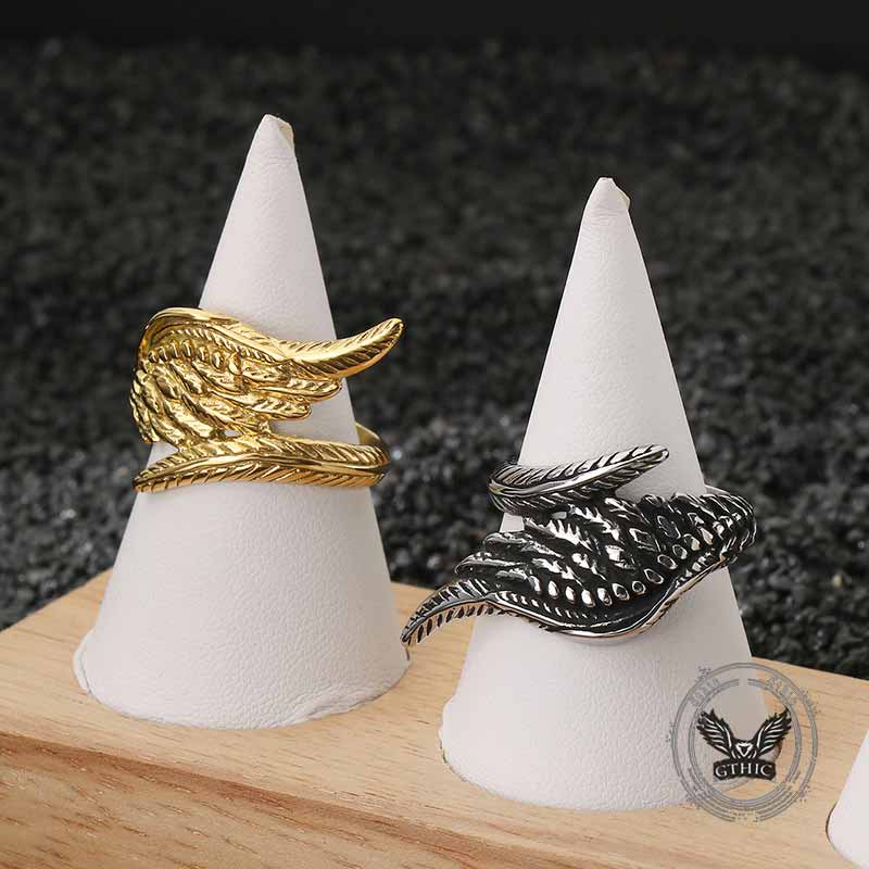 Vintage Feather Guardian Wings Ring in Stainless Steel