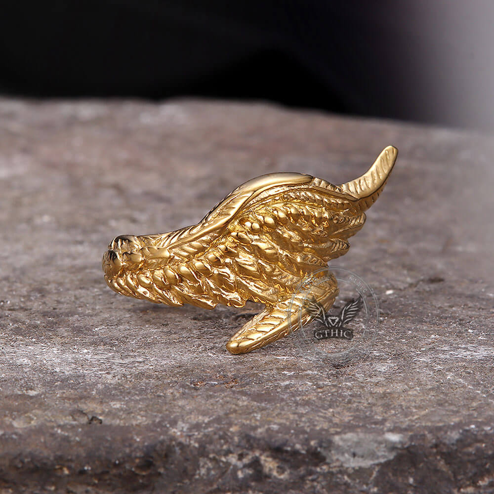 Vintage Feather Guardian Wings Ring in Stainless Steel