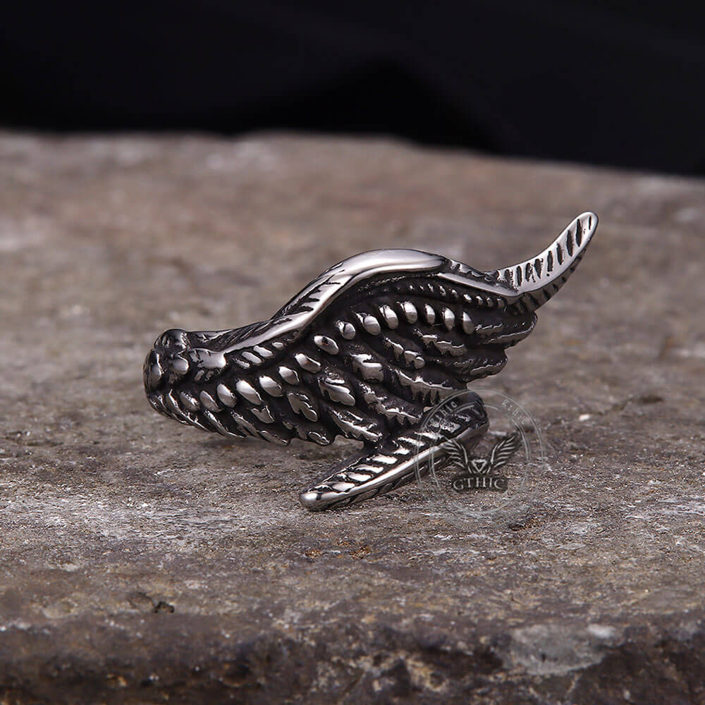 Vintage Feather Guardian Wings Ring in Stainless Steel