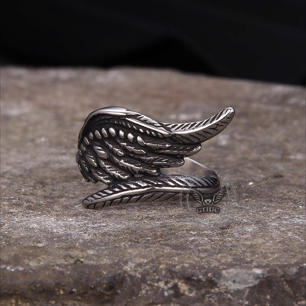 Vintage Feather Guardian Wings Ring in Stainless Steel