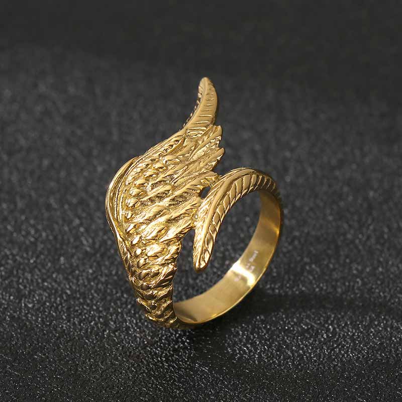Vintage Feather Guardian Wings Ring in Stainless Steel