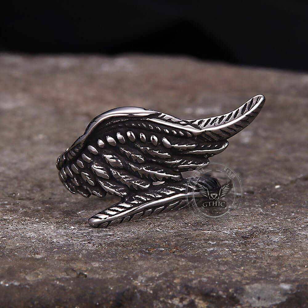 Vintage Feather Guardian Wings Ring in Stainless Steel