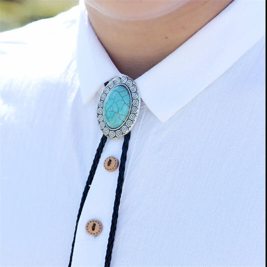 Vintage Feather Turquoise Alloy Bolo Tie