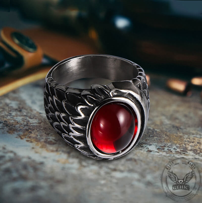 Vintage Feather Wing Agate Ring in Stainless Steel