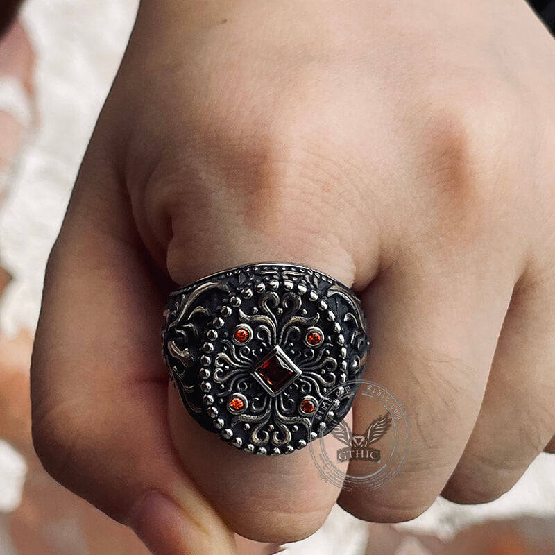 Vintage Floral Pattern Ring in Stainless Steel