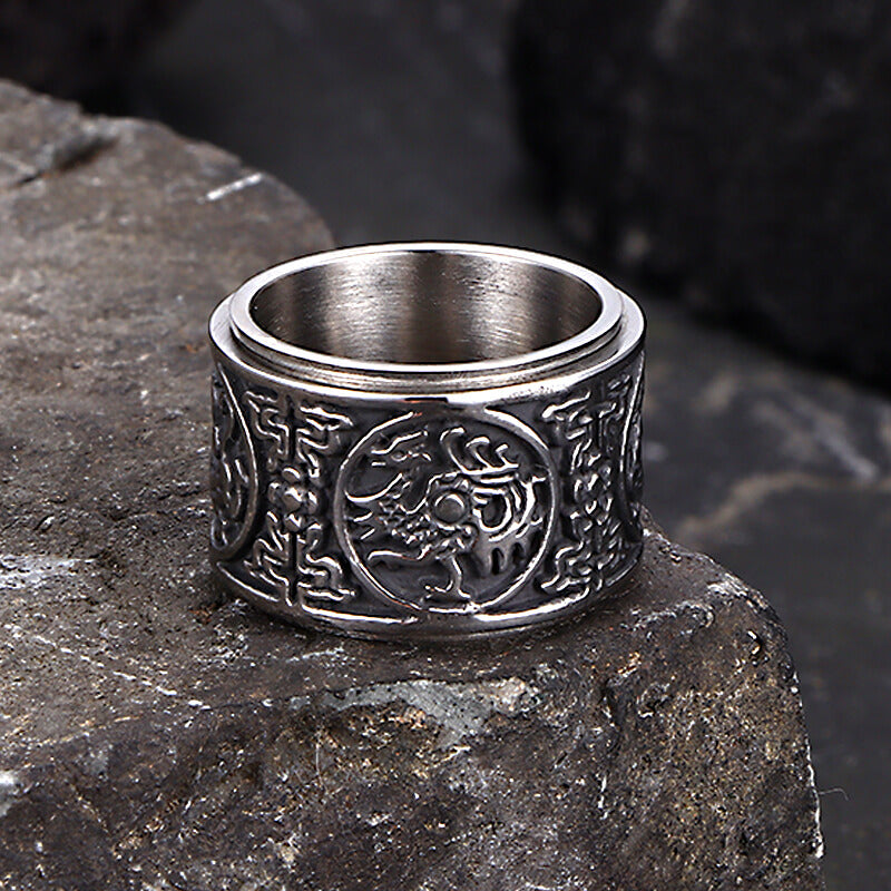 Vintage Four Mythical Beasts Stainless Steel Spinner Ring