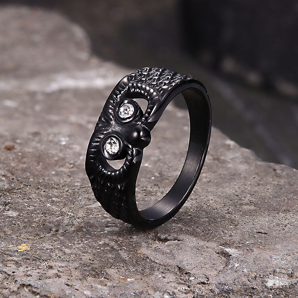 Vintage Gem-set Owl Ring in Stainless Steel