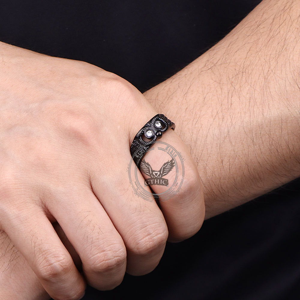 Vintage Gem-set Owl Ring in Stainless Steel