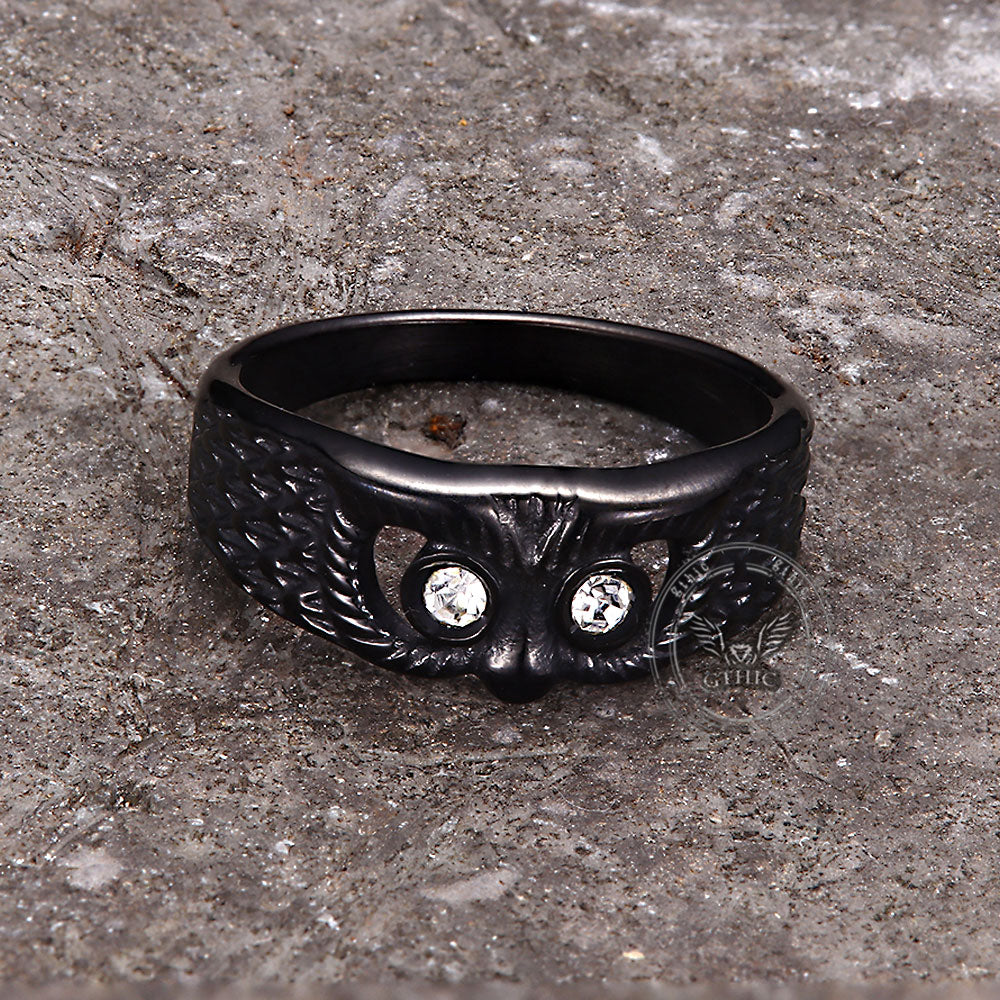 Vintage Gem-set Owl Ring in Stainless Steel