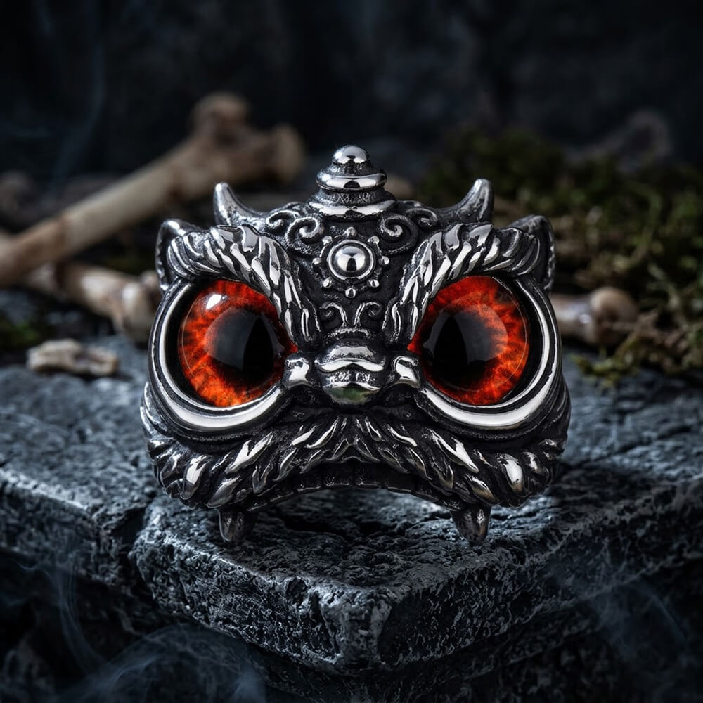 Vintage Gem Lion Dance Ring in Stainless Steel