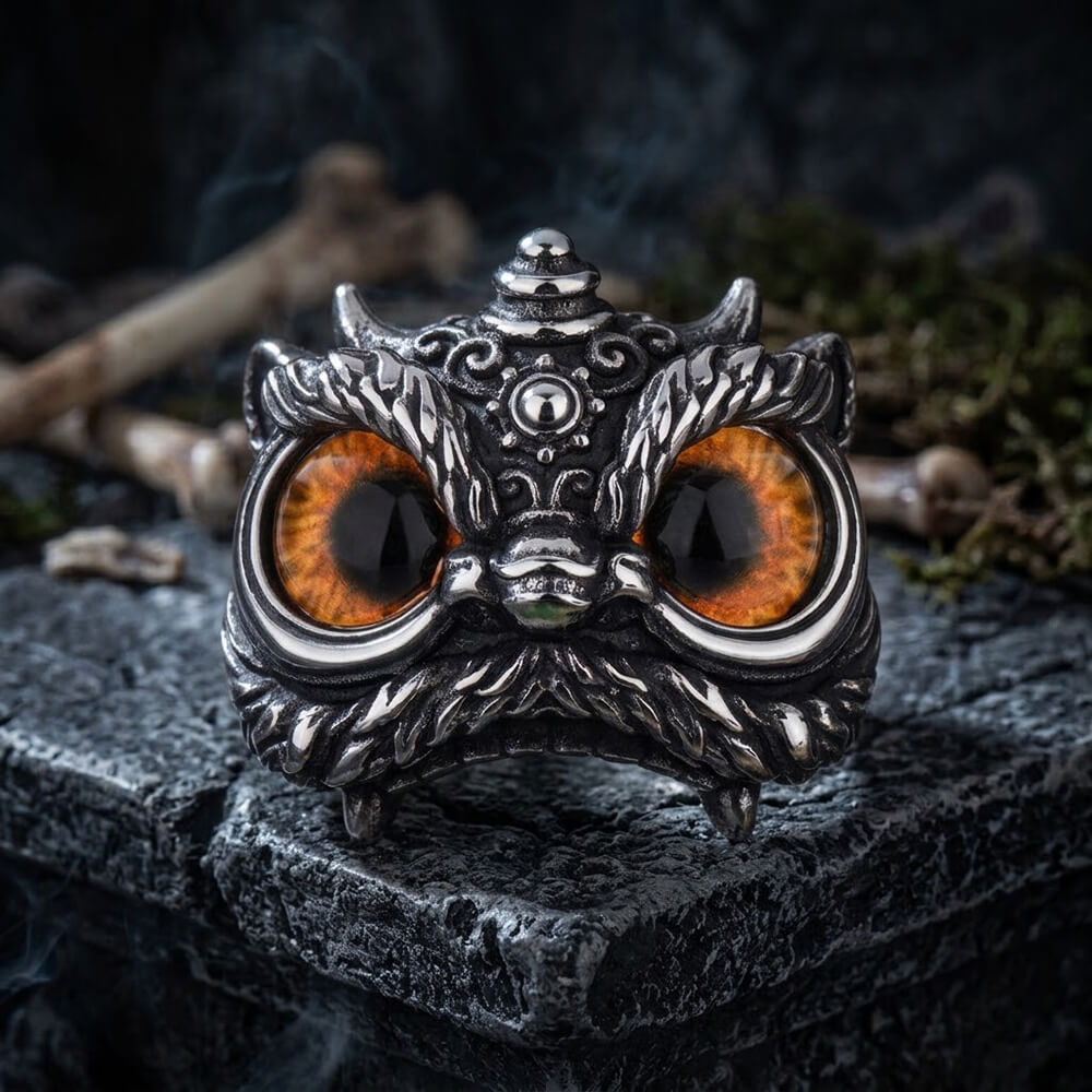 Vintage Gem Lion Dance Ring in Stainless Steel