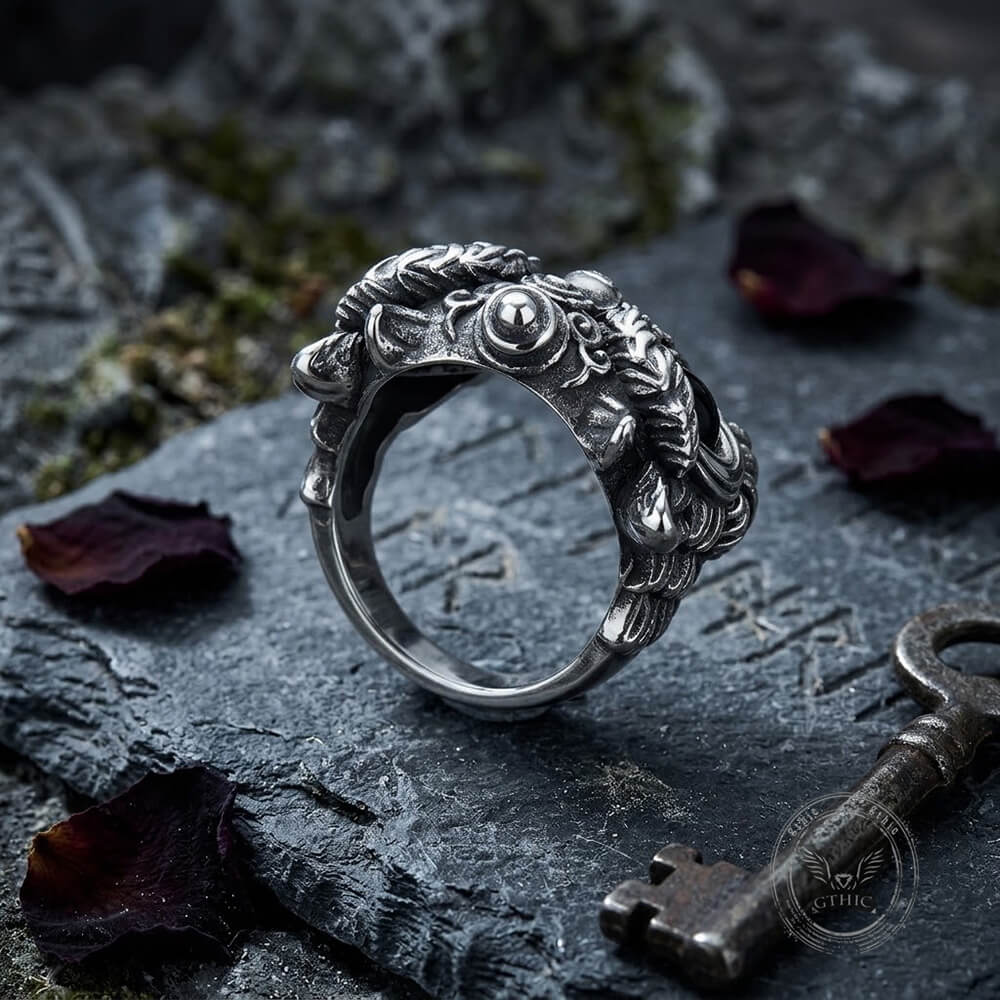 Vintage Gem Lion Dance Ring in Stainless Steel
