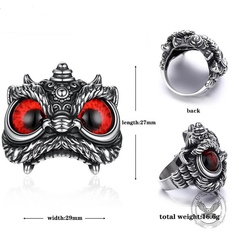 Vintage Gem Lion Dance Ring in Stainless Steel