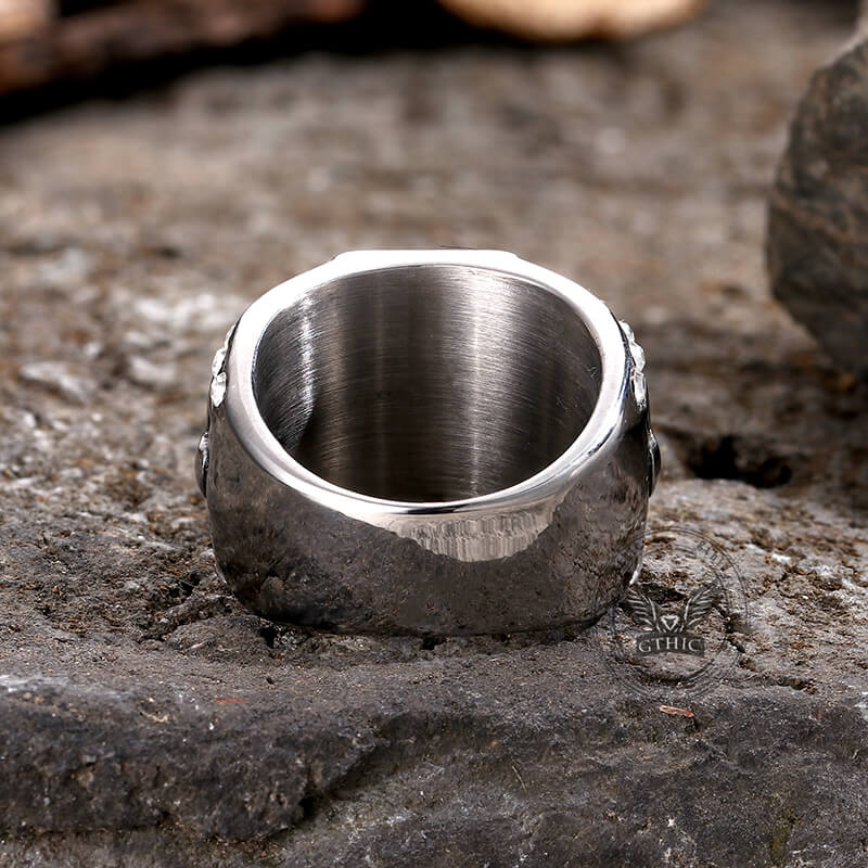 Vintage Gemstone Cross Ring in Stainless Steel