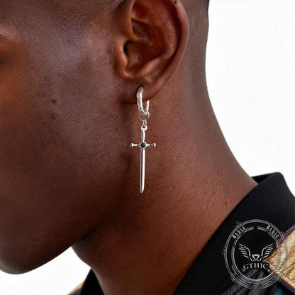 Vintage Gemstone Sword Cross Earrings in Stainless Steel