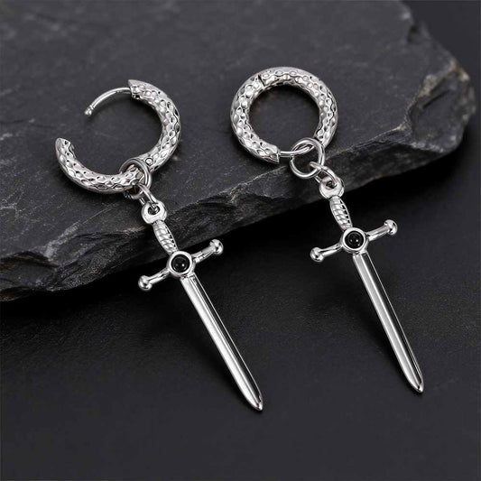 Vintage Gemstone Sword Cross Earrings in Stainless Steel