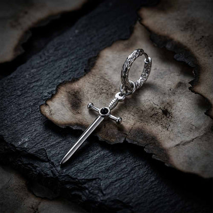 Vintage Gemstone Sword Cross Earrings in Stainless Steel
