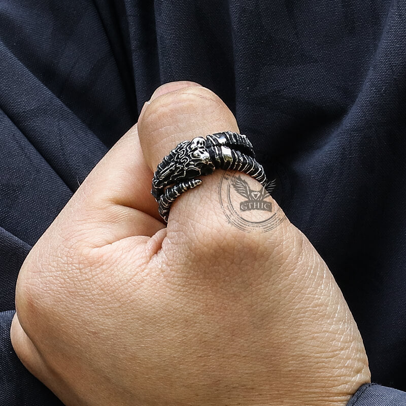 Vintage Goat Head Skull Stainless Steel Open Ring