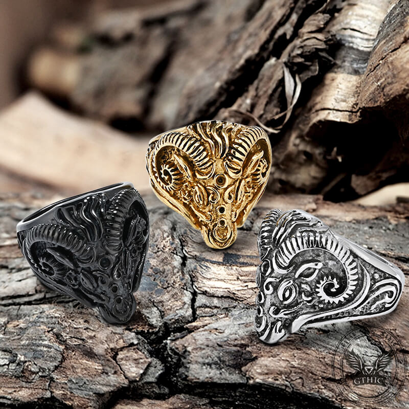 Vintage Goat Head Ring in Stainless Steel