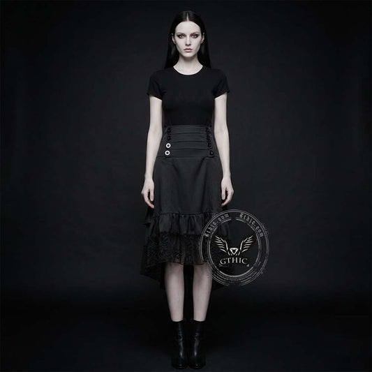 Vintage Gothic Lace-Panel Lolita Mid-Length Skirt