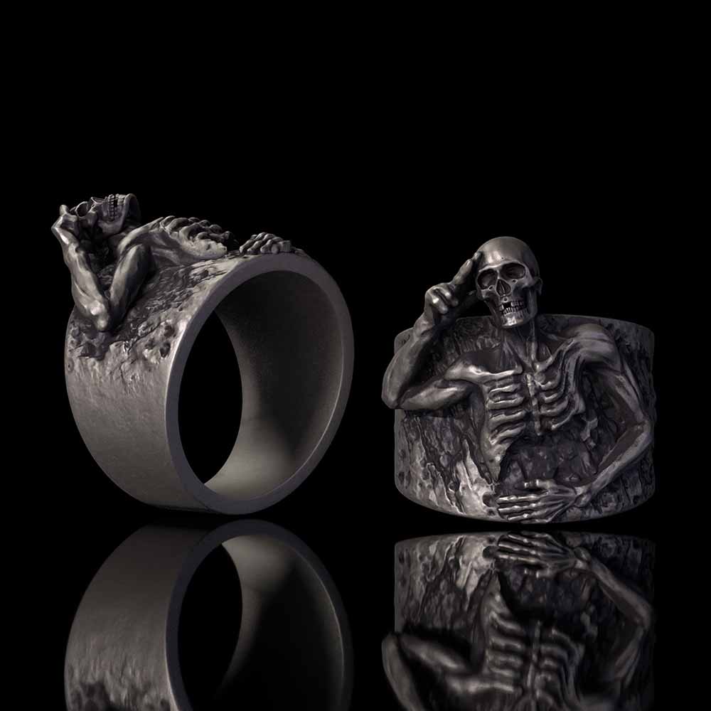 Vintage Half Skull Salute Sterling Silver Ring