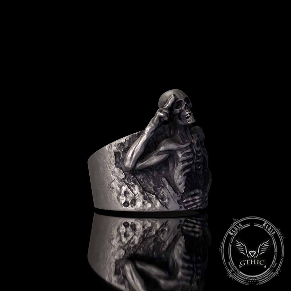 Vintage Half Skull Salute Sterling Silver Ring