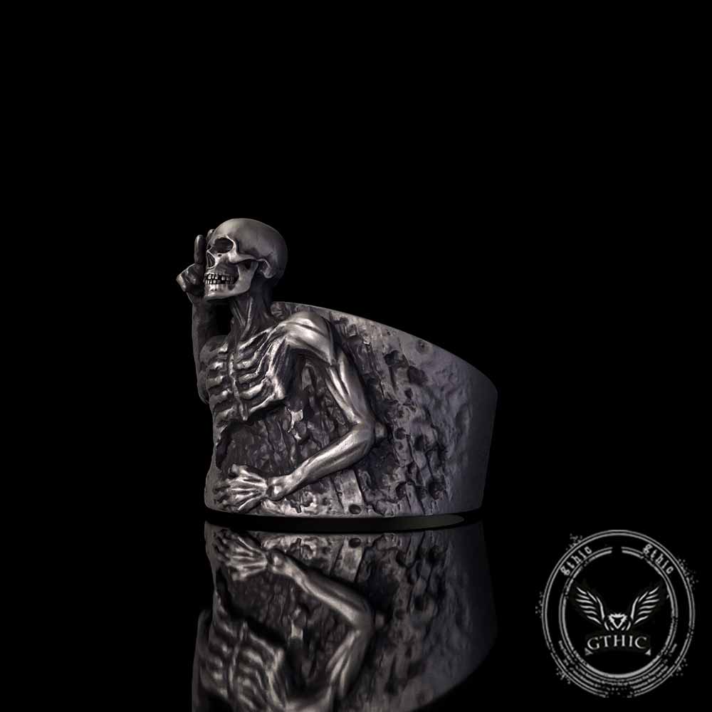 Vintage Half Skull Salute Sterling Silver Ring