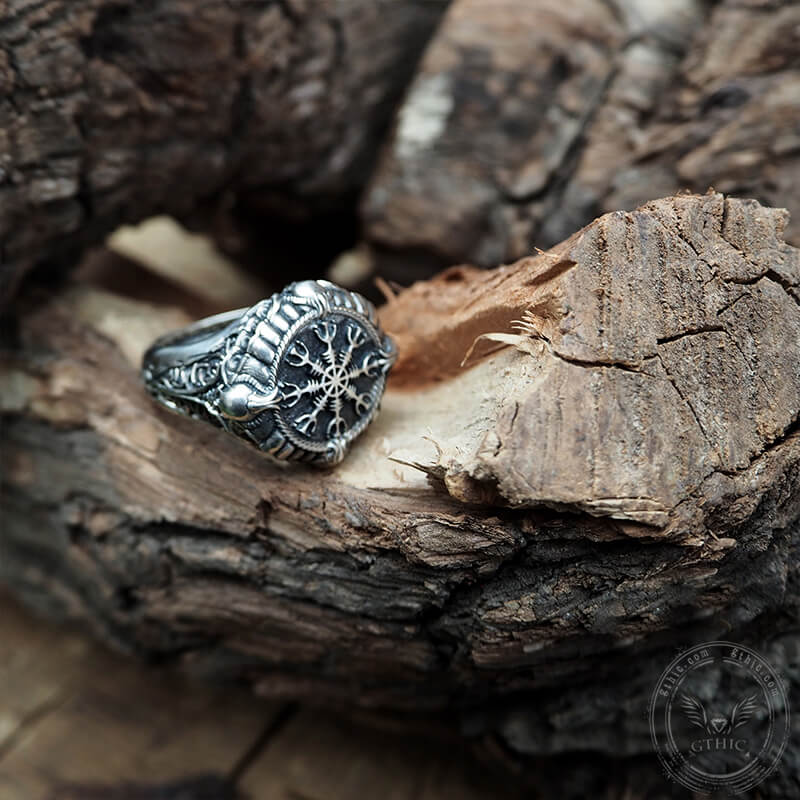 Vintage Helm of Awe Symbol Skull Sterling Silver Ring