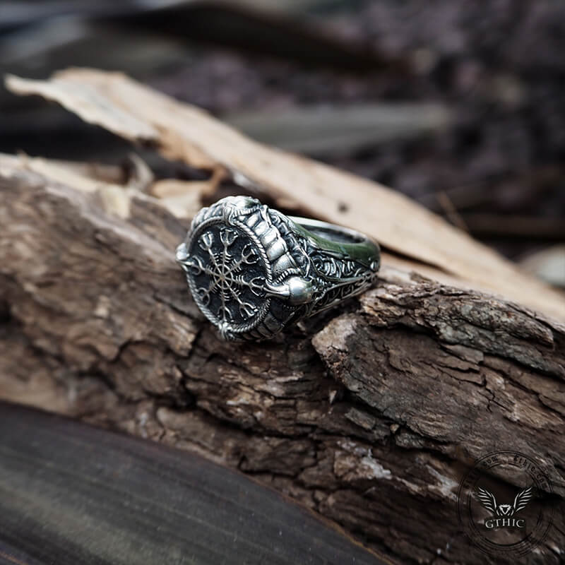Vintage Helm of Awe Symbol Skull Sterling Silver Ring