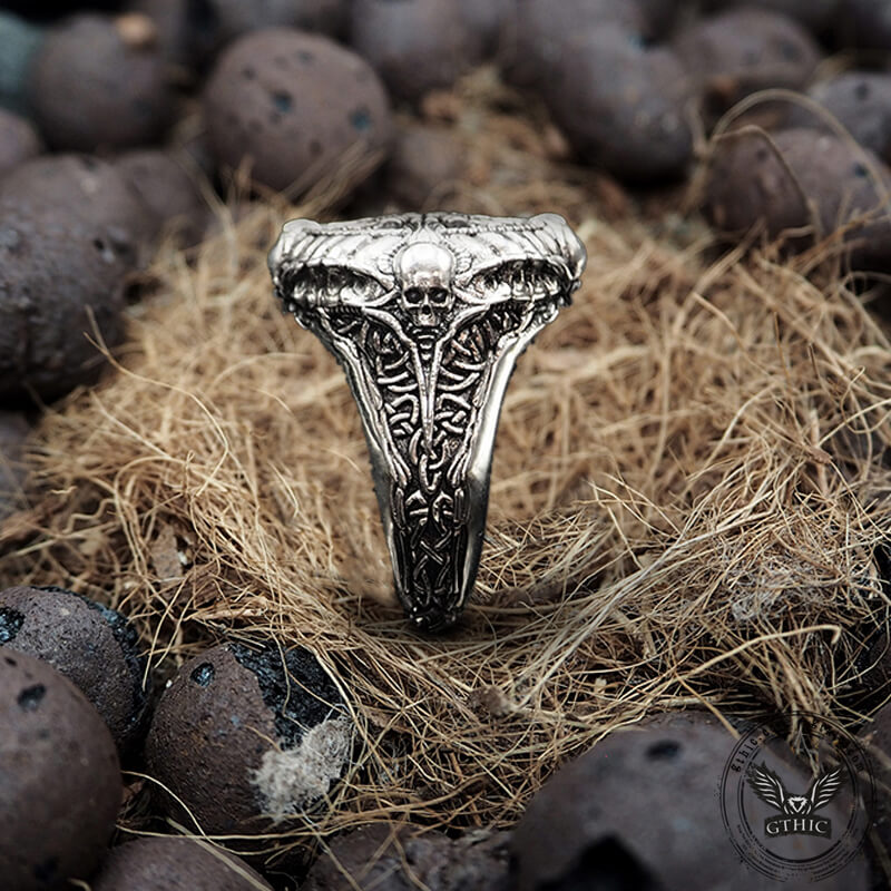 Vintage Helm of Awe Symbol Skull Sterling Silver Ring