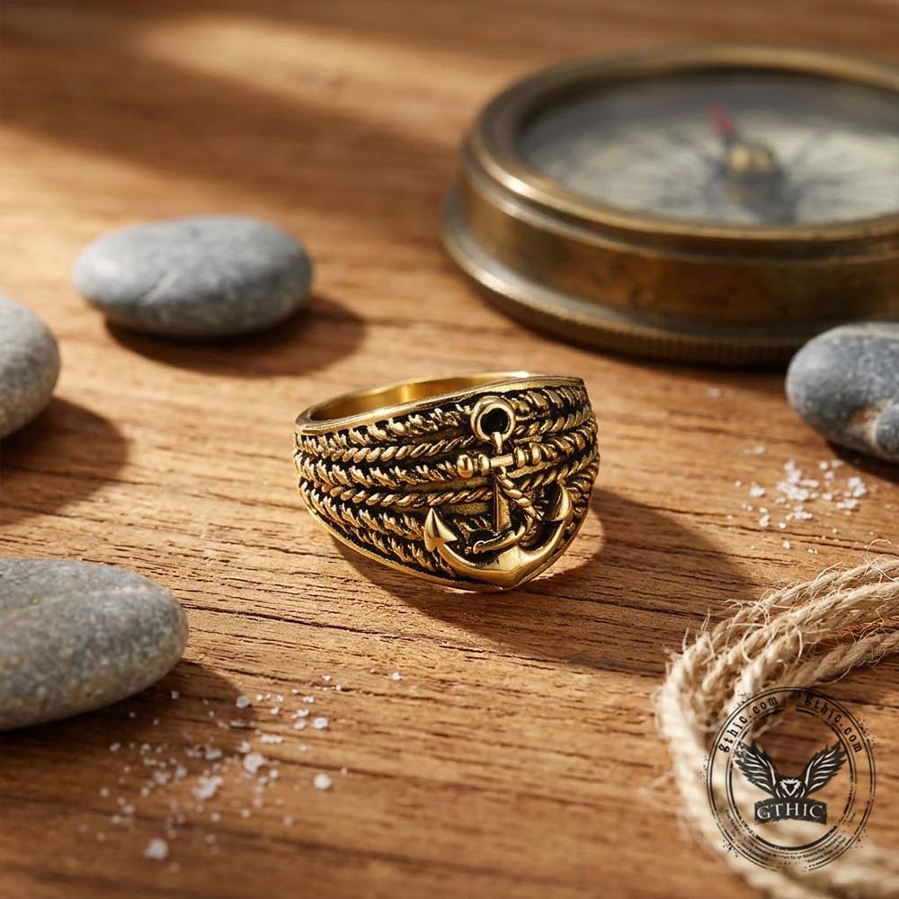 Vintage Hemp Rope Anchor Ring in Stainless Steel