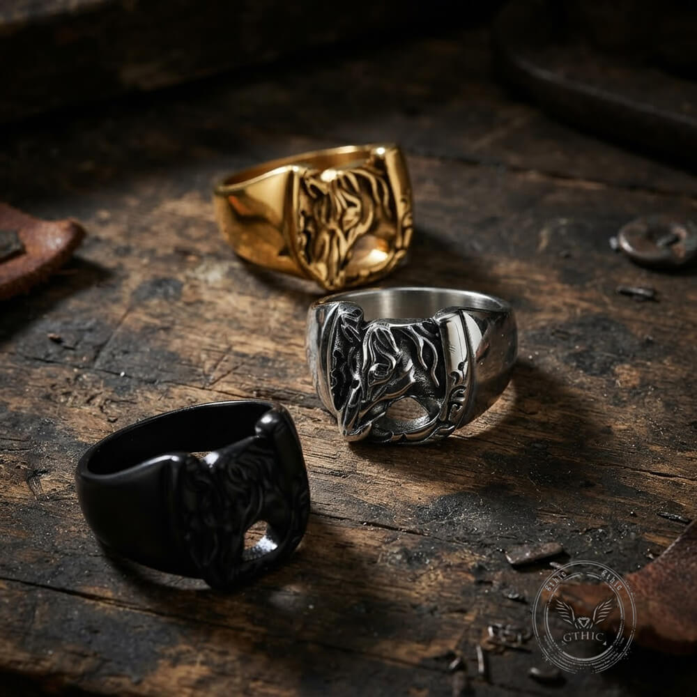Vintage Horseshoe Horse Head Ring in Stainless Steel