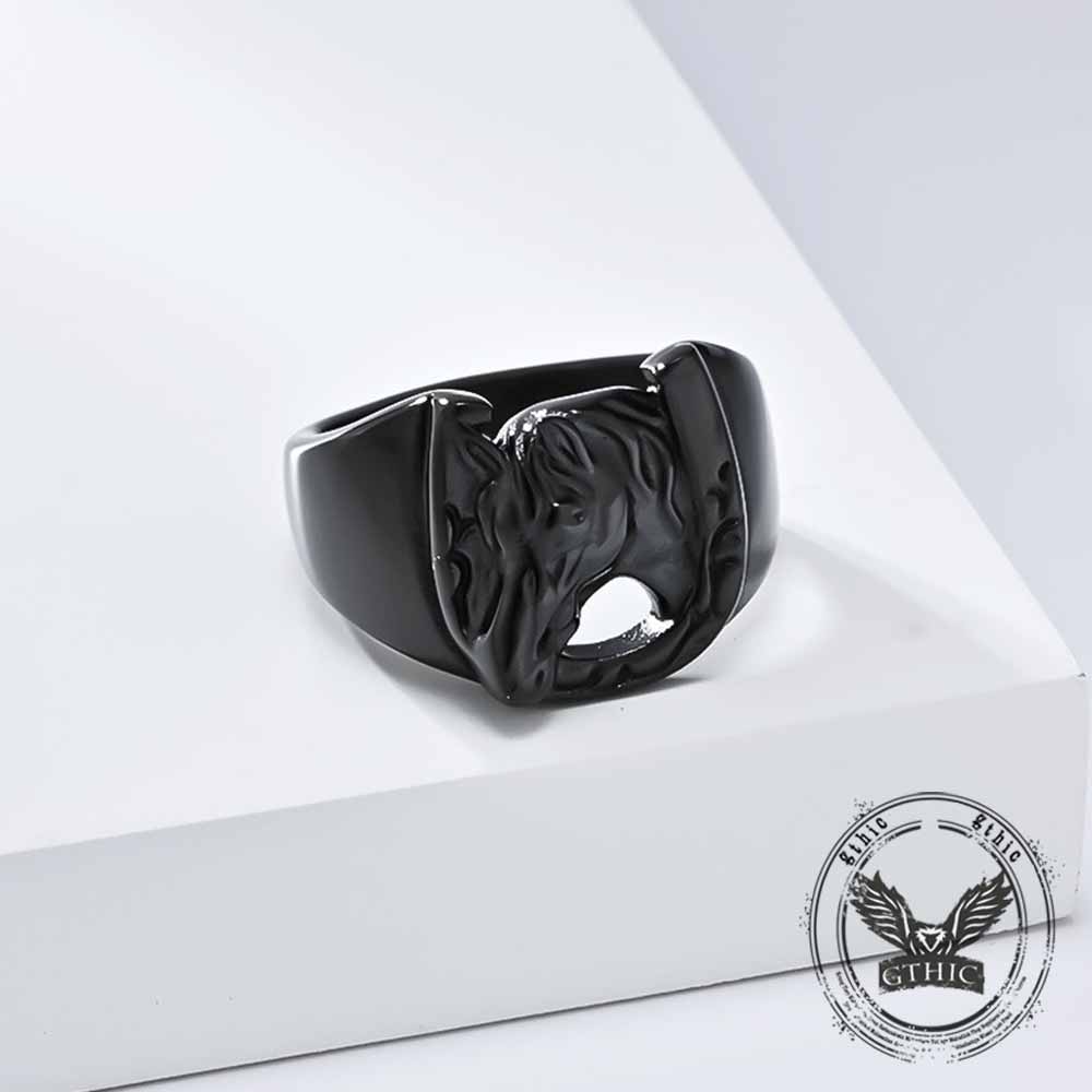 Vintage Horseshoe Horse Head Ring in Stainless Steel