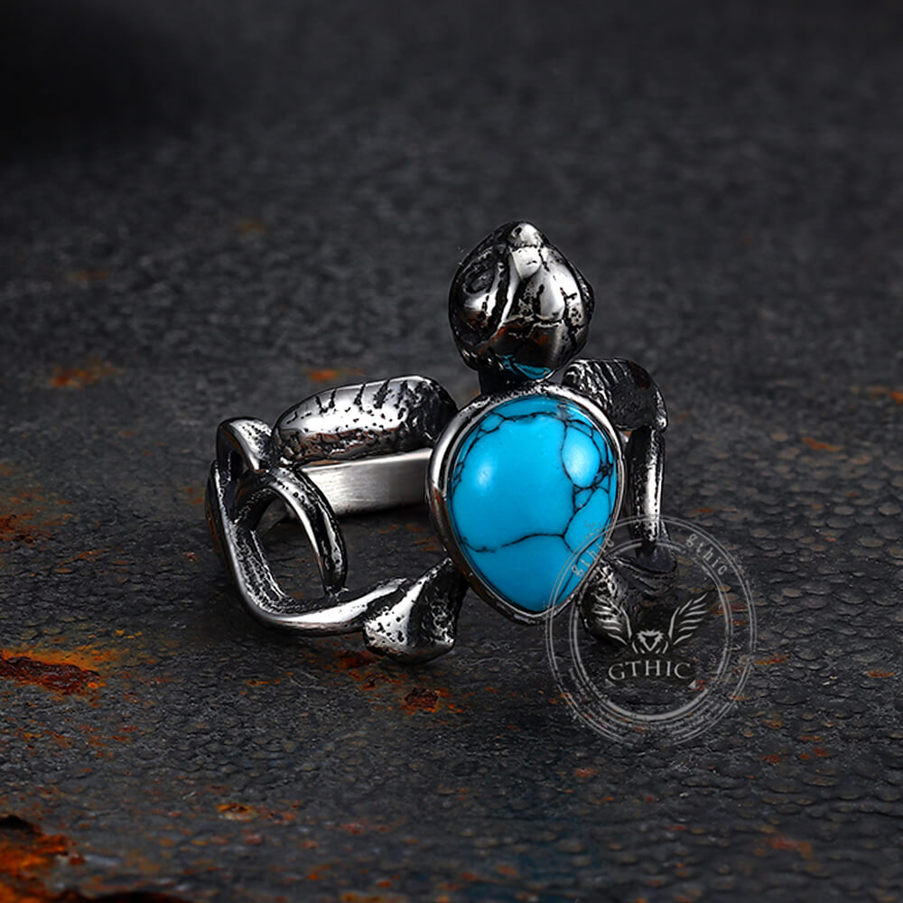 Vintage Indian Turtle Turquoise Ring in Stainless Steel