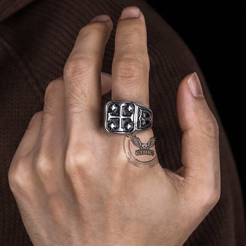 Vintage Jerusalem Cross Stainless Steel Christian Ring